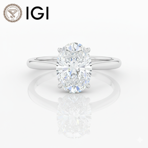 Bague solitaire moderne en or blanc 9K certifiée IGI VS1 couleur G 1-5 carats avec diamant de laboratoire taille ovale serti à griffes pour femme - Product Image 1
