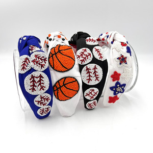 2025 Custom Wide Sports Hairband for Girls and Women Handmade <b>Beaded</b> Fabric Headband Padded for Soccer and Basketball - Product Image 2