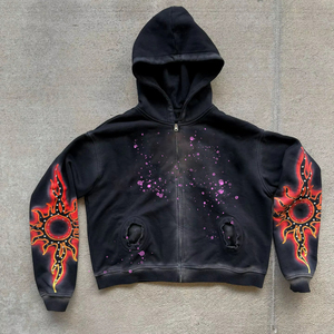 Sudadera con Capucha Personalizada 100% Algodón French Terry con Cierre para Hombre, Impresión DTG con Diseño de Pedrería - Product Image 1
