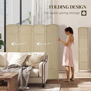 4-Panel 5.6FT Tall Beige <b>Folding</b> Room Divider <b>Screen</b> Portable Privacy <b>Screen</b> Partition for Home Office Paper Material - Product Image 5