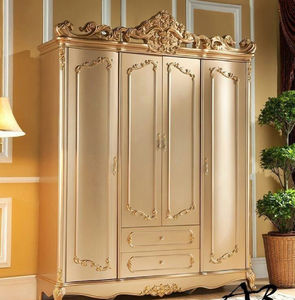 Elegant beige three door wooden wardrobe featuring a grand carved shell crown, available at wholesale prices. - Product Image 5