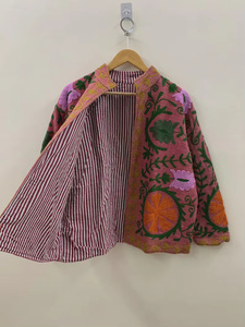 Chaqueta de Invierno Unisex Bohemia Étnica Abierta por Delante, Bordada a Mano con Hilo de Algodón Suzani Floral, Transpirable - Product Image 1
