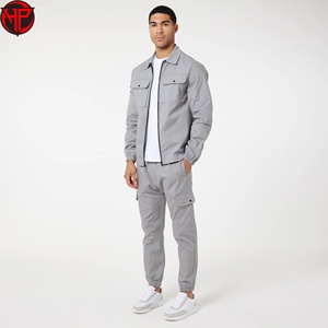 Men Utility <b>Tracksuit</b> Set Zip Up Jacket Cargo Pants Woven Polyester Cotton Casual Workwear Outfit <b>Waterproof</b> <b>Tracksuit</b> Set - Product Image 3