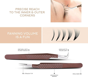 Ensemble de pinces à cils professionnelles de précision en acier inoxydable anti-magnétique de 10 mm, pointe lisse, application de cils volumineux - Product Image 5