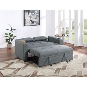 Divano Letto Convertibile Contemporaneo in Polifibra Nero Grigio con Seduta Trapuntata e Portabicchieri per Arredamento Soggiorno - Product Image 1
