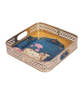 Bandeja de Servicio Tradicional India con Arte Pichwai de la Sagrada Vaca Divina Gau Mata - Product Image 1