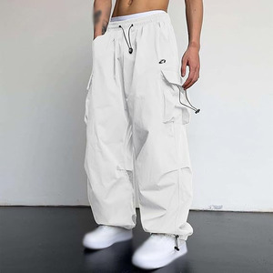Pantalon cargo noir oversize pour homme, coupe large, en nylon, style streetwear, pantalon utilitaire, coupe ample, sur mesure OEM, pantalon homme - Product Image 4