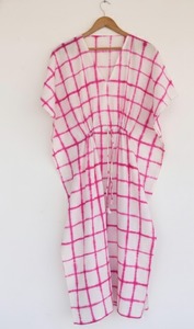 Precioso Vestido Kaftán de Algodón Ecológico con Tie-Dye para Niñas y Mujeres, Cuello en V, Largo, Maxi, Casual, Simple, Hecho a Mano, Transpirable, con Cinturón Bordado - Product Image 4