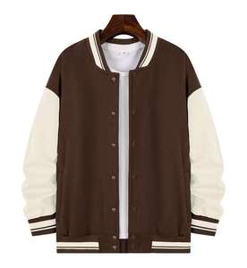 Veste varsity unisexe noire et blanche coupe-vent, couleur unie, boutonnée sur le devant, col montant décontracté, coupe régulière, vêtement d'hiver en tissu laineux - Product Image 2