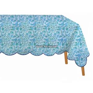 Mantel Rectangular de Algodón con Estampado a Mano, Mantel Decorativo de Lujo con Borde Festoneado para Bodas, Venta al Por Mayor - Product Image 1