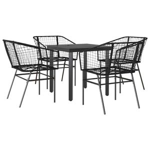 Juego de comedor de patio de 5 piezas de ratán sintético negro con colección de muebles de jardín de vidrio - Product Image 2