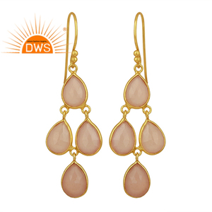 Pendientes Clásicos de Calcedonia Multi Rosa, Chapados en Oro de 18k, Proveedor de Joyería, Diseñador, Pendientes de Plata de Ley con Bisel - Product Image 4