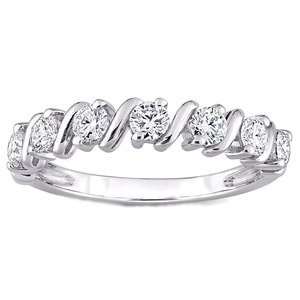 Bague semi-éternelle en or blanc 14 carats avec diamant de laboratoire certifié IGI, taille brillant rond de 1,00 carat, couleur F, clarté VS1 - Product Image 1