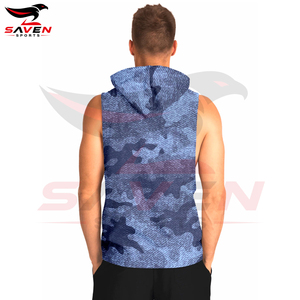 Easy To Wash Breathable Adult Wear Made In Pakistan Fitness <b>Men</b> Wear Blue Color <b>Hoodies</b> Wholesale Rate <b>Sleeveless</b> Hoodie - Product Image 2
