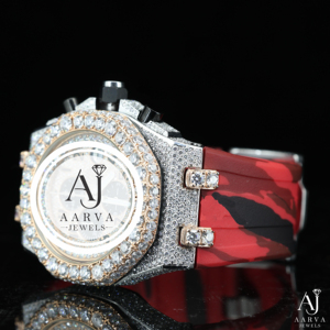 Montre chronographe Aarva Hip Hop pour homme, boîtier en acier inoxydable, cadran entièrement serti de pierres et de gemmes, bracelet en caoutchouc - Product Image 4