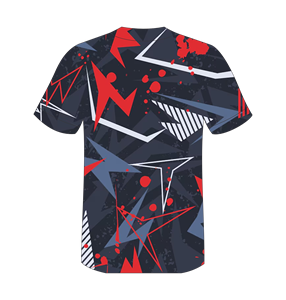 Maillot de baseball personnalisé pour homme, noir et rouge, imprimé géométrique, col en V, manches courtes, polyester sublimé anti-humidité - Product Image 3