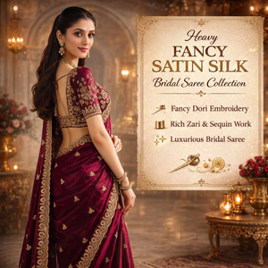 Sari de Seda Satinada Fandy | Trabajo de Bordado con Lentejuelas y Dori Zari | Sari de Diseñador para Bodas y Fiestas | Sari Étnico Tradicional Indio - Product Image 3