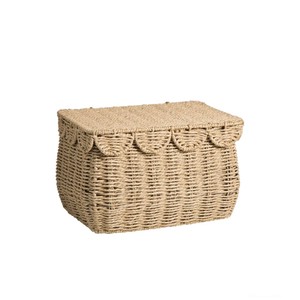 <b>Cheap</b> Price Rustic Scalloped Paper Rope <b>Basket</b> Storage for Organizing Laundry Multifunction Woven <b>Basket</b> with Lid made Vietnam - Product Image 1