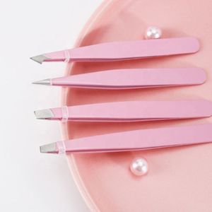 Pinzas Cosméticas Personalizadas, Juego de 4 Pinzas Rosadas Inclinadas y Puntiagudas para Cejas y Pestañas con Estuche - Product Image 5