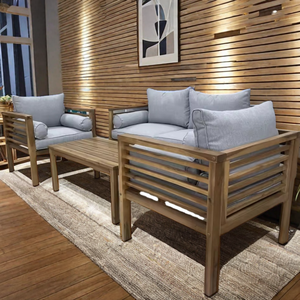 Ensemble de canapés convertibles minimalistes en bois massif Coussins en tissu doux pour hôtels appartements salons usage extérieur uniquement - Product Image 4