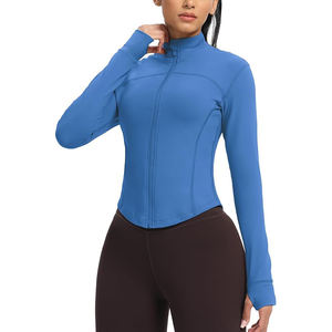 Veste de yoga courte zippée intégrale pour femme, col montant, trous pour les pouces, coupe ajustée, en nylon et élasthanne, extensible dans quatre directions, respirante, séchage rapide - Product Image 5
