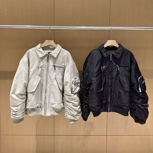 Men's Light Gray Bomber <b>Jacket</b> Turn-down Collar Zipper Closure Casual Solid Color Polyester Material Autumn Wear Regular Fit - Product Image 4