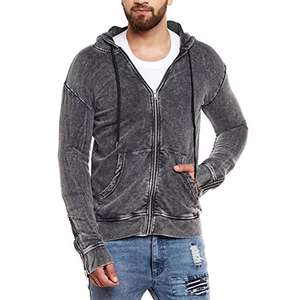 Sudadera con Capucha de Alta Calidad para Hombre, Lavada al Ácido, Desgastada, Transpirable, Ecológica, 100% Algodón, con Cierre de Cremallera, Diseño de Bloques de Color en Contraste - Product Image 1