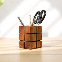 Porte-crayons carré en bois écologique, boîte de rangement, design Art Déco, multifonctionnel, gain de place, vase de table, bureau