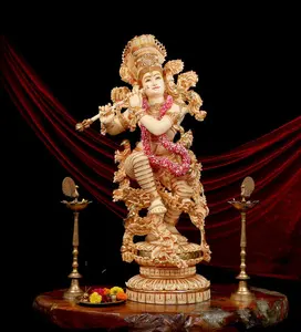Lord Krishna avec une flûte, idole religieuse en marbre multicolore - Product Image 2