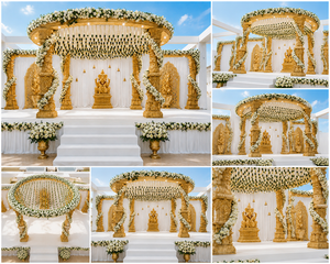 มณฑปทรงกลมแบบคลาสสิกสำหรับงานแต่งงานแบบทามิล มณฑปสีทองสวยงามหรูหราพร้อมเสาแกะสลักรูปพระพิฆเนศ - Product Image 6