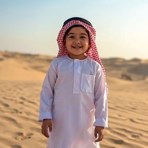 Thobe islamique pour enfants de style qatari, robe traditionnelle musulmane à manches longues, en coton confortable, vêtements arabes pour enfants avec OEM - Product Image 4