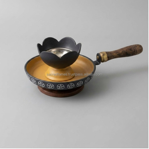 Brûleur d'encens en métal Pentacle avec poignée en bois, bordure pentagramme, pour charbon et résine, pot rituel de purification de table, vente en gros - Product Image 6