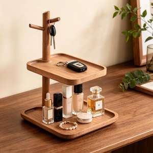 Étagère de rangement en bois à double niveau pour le salon, organisation des articles divers, support multifonctionnel par AALIYAN IMPEX - Product Image 2