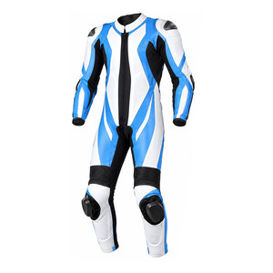 Combinaison de moto en cuir bleu clair et blanc, style course, élégante, confortable, haute performance, professionnelle, une pièce - Product Image 2