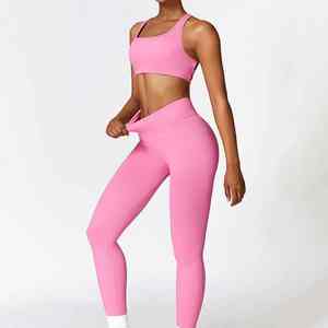 Conjunto de Yoga para Mujer, Último Modelo, Secado Rápido, Ropa Deportiva Transpirable, Diseño Sólido con Cierre Elástico en la Cintura - Product Image 4