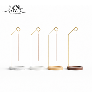 Porte-encens suspendu géométrique avec base en marbre, céramique et bois, support moderne en métal pour bâtonnets d'encens, attrape-cendres minimaliste - Product Image 1