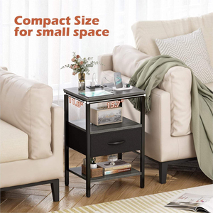 Mesa <span class=keywords><strong>de</strong></span> <span class=keywords><strong>Noche</strong></span> Industrial Moderna con Cajón <span class=keywords><strong>y</strong></span> 2 Estantes, Mesita <span class=keywords><strong>de</strong></span> <span class=keywords><strong>Noche</strong></span> Compacta para Dormitorio, Sala <span class=keywords><strong>de</strong></span> Estar <span class=keywords><strong>y</strong></span> Espacios Pequeños - Product Image 4