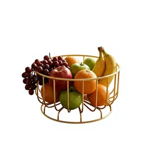 Corbeille à fruits en fil d'or, faite à la main, en métal, support décoratif pour fruits, panier de rangement pour comptoir de cuisine, table à manger - Product Image 1