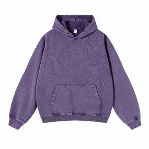 เสื้อฮู้ดโอเวอร์ไซส์ผู้ชาย สีพื้น ผ้าฝ้ายเฟรนช์เทอร์รี่ สวมใส่สบายๆ ในฤดูใบไม้ร่วง มีกระเป๋า ดีไซน์เรียบง่าย ทรงปกติ ผ้าถัก - Product Image 2