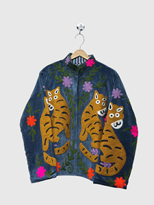 Veste en velours brodée à la main, col mandarin, manches longues, motif animal, taille plus pour femmes, vêtements d'automne - Product Image 1