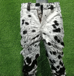 Pantalones de cuero de vaca con pelo para hombre, diseño de vaca, pierna recta, frente plano, cierre de botones, pantalones de moda de invierno - Product Image 4