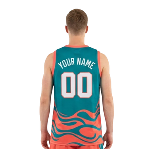 Ensemble maillot et short de basket-ball pour homme, col en V, sans manches, imprimé vagues, uniforme personnalisable avec nom et numéro, tenue de basket-ball pour adulte - Product Image 4