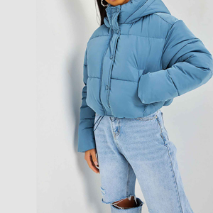 Light Blue Hooded <b>Puffer</b> <b>Jacket</b> Regular Thick 70% Down Coat Casual Style Cotton Liner Eco-Friendly Zipper Closure - Product Image 5