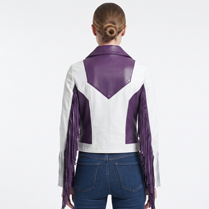 Women Fashion Leather Fringe <b>Jacket</b> Female Leather Fringed With Turn-Down-Collar Women's Side Pockets Leather Fringe <b>Jacket</b> - Product Image 2