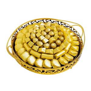 Classic <b>Gold</b> Metal Chocolate <b>Tray</b> With Designer Handle Chocolates Decorative <b>Serving</b> <b>Tray</b> For Events Manufacturer Direct Supply - Product Image 2