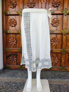 Falda Cruzada Bohemia de Lino/Algodón con Estampado Geométrico para Mujer, Cintura Natural, Bordado, Largo hasta la Rodilla, Ecológica, ODM - Product Image 2