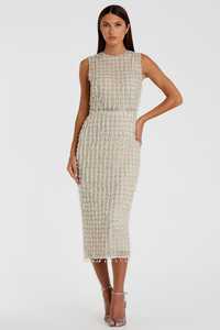 Elegante Vestido de Noche Vintage sin Mangas con Cuentas, Estilo Tubo, Largo hasta el Tobillo, Cuello Redondo, Cintura Natural, Color Sólido, Antiestático - Product Image 5