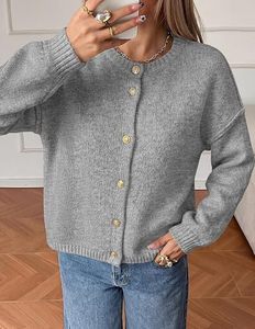 Cardigan gris en tricot à manches longues avec fermeture boutonnée, couleur unie, pull d'automne 100% acrylique, coupe classique, pulls pour hommes - Product Image 2