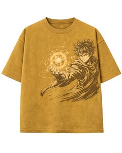 T-shirt graphique anime moutarde pour homme, en coton, coupe oversize, streetwear, imprimé, décontracté, été, logo personnalisé, fabricant OEM, fournisseur - Product Image 1