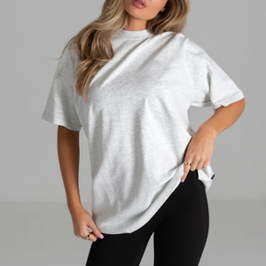 T-shirt ample à col rond et manches courtes pour femme, 100 % coton, coupe décontractée, couleur unie, respirant, tricoté, style épaules tombantes - Product Image 4